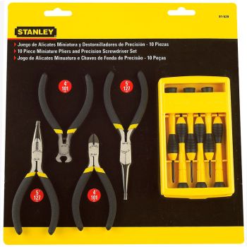 Juego de pinzas miniatura y destornilladores de precisión - 10 piezas - Stanley
